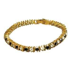 Tennis Bracelet Gold Tone Black CZs and Clear CZs 7 Inch Fit